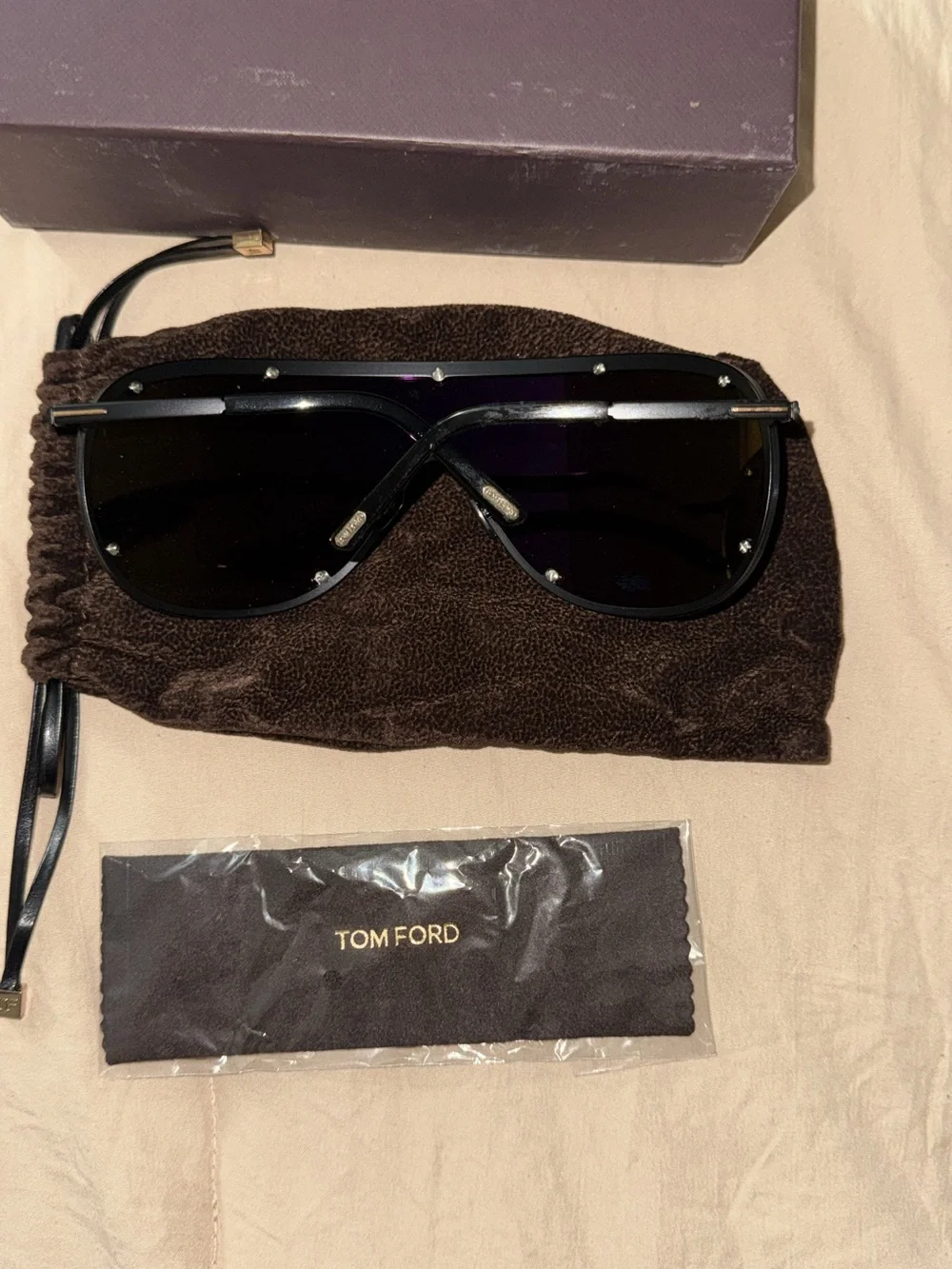 Tom Ford Black Shield Sunglasses with Gold Accents